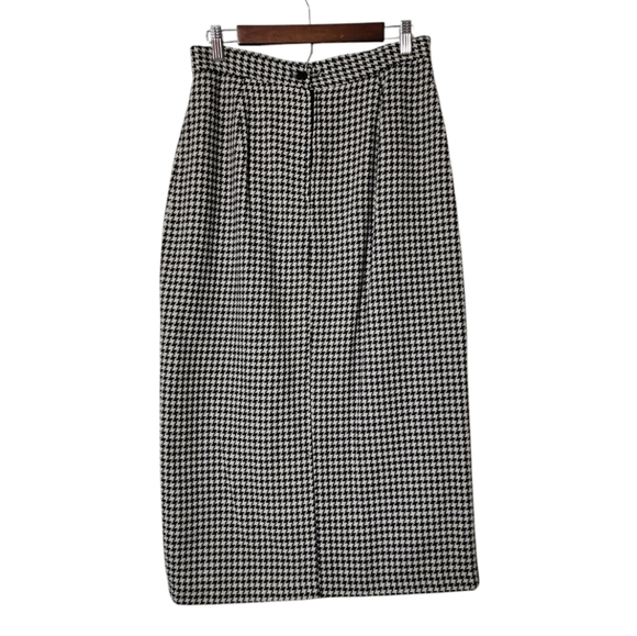 Vintage recycled wool houndstooth black and white checkered long skirt - Picture 3 of 8